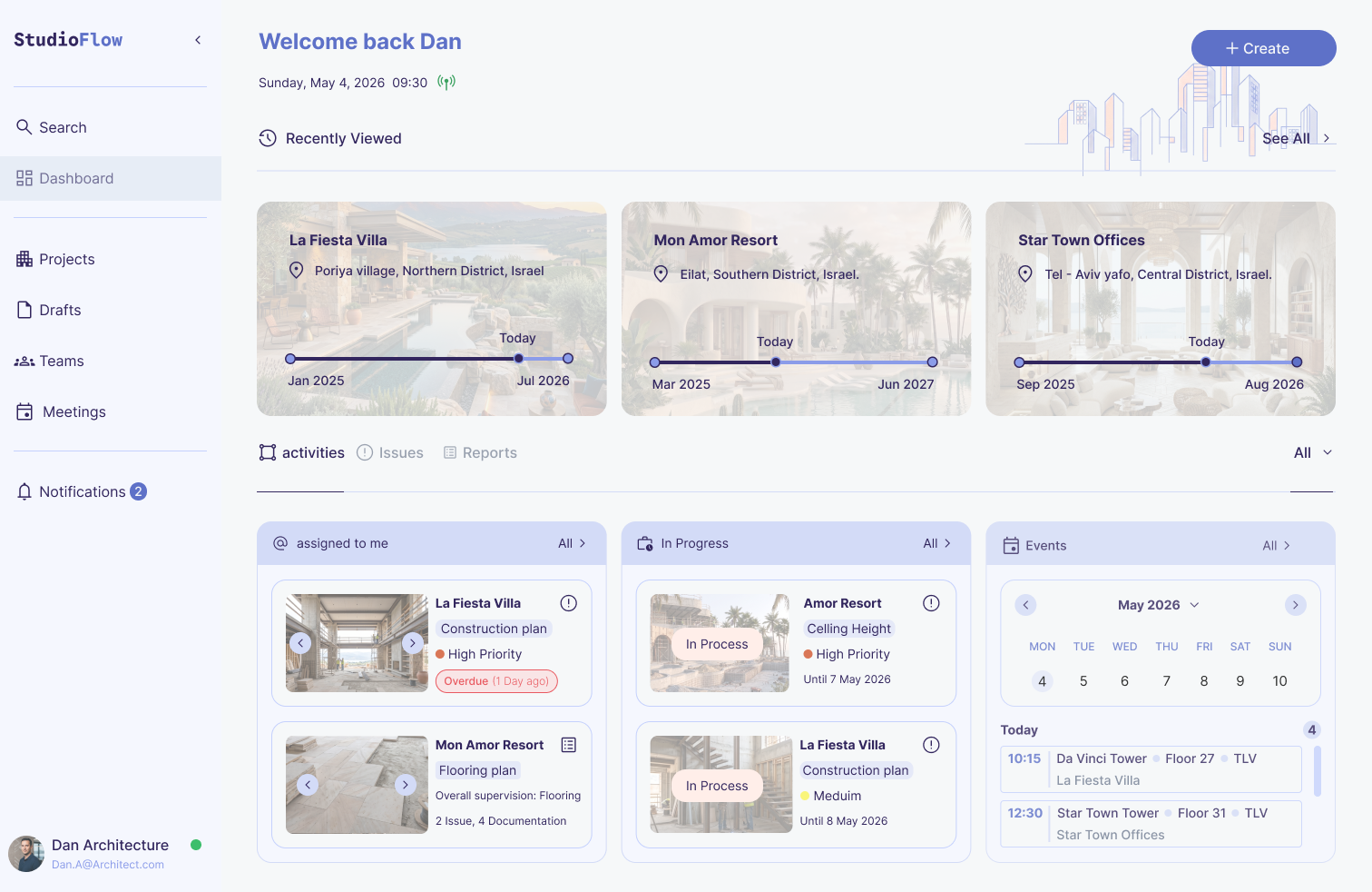 StudioFlow desktop dashboard